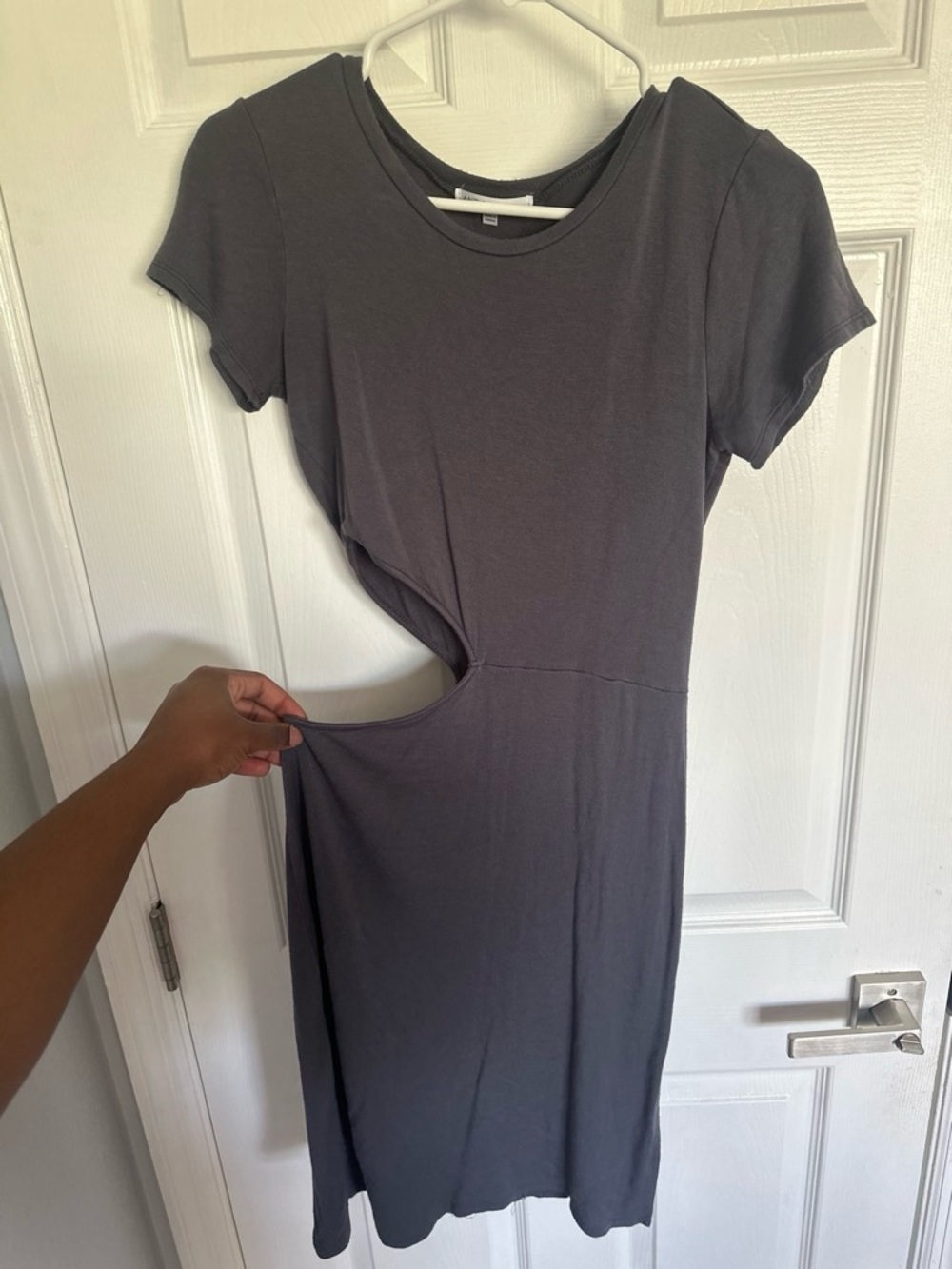 Asymmetrical Cutout Midi Dress in Charcoal